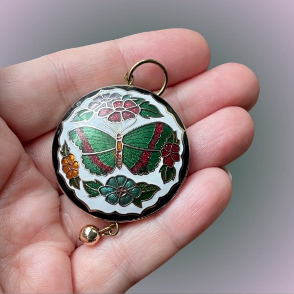 Pretty vintage cloisonné enamel butterfly pendant maximalist boho